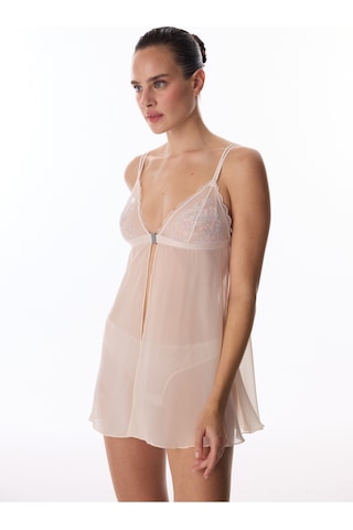 Penti Bej Front Opening Broderie Babydoll
