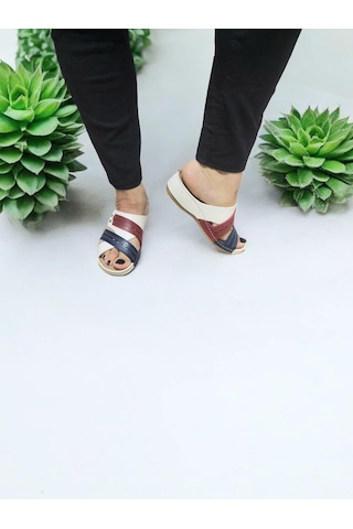 Kadın Topuk Dikeni Jelli Ev Dışarı Terlik Beyaz - Kırmızı - Lacivert