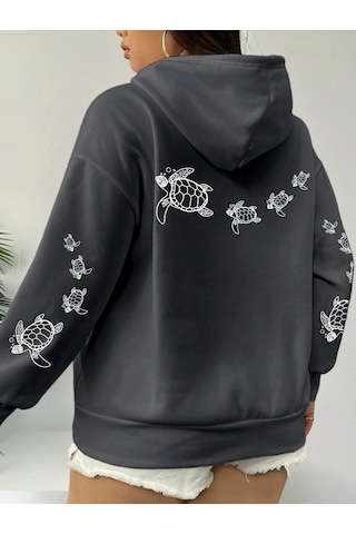Tarzsokak Yaratıcı Kaplumbağa Yüzme Baskılar Kadın Giyim Hoodie Sıcak Spor Üstleri Tüm Maç Rahat Spor Y Antrasit