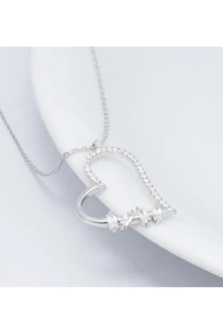 925 Ayar Gümüş Baget Kalp Zirkon Taşlı Kolye