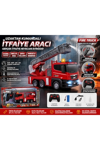 Uzaktan Kumandalı Şarjlı İtfaiye Aracı 6 Kanal Rc Merdivenli İtfaiye Kamyonu Işıklı Sesli Döner Merdivenli
