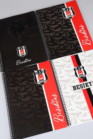 "dekomus Cep Defteri Hediyeli" Lisanslı Beşiktaş Spırallı 2 Adet Kareli Ve 2 Adet Çizgili A4 Karton Kapak 72 Yaprak Defter Seti