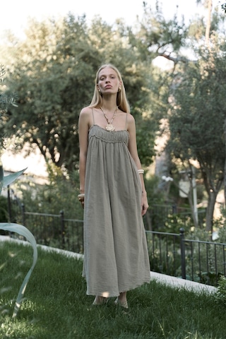 Mai Collection Mai Studios Co. Torrora Uzun Haki Keten Elbise Haki