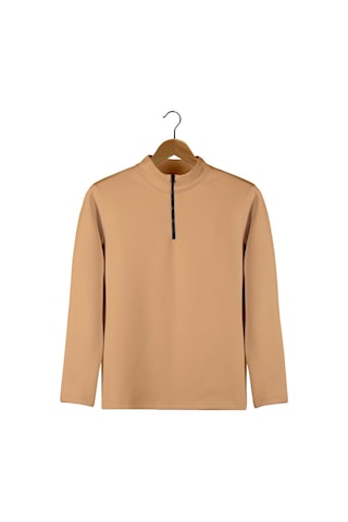 Terapi Men Erkek Bej Yarım Fermuarlı Basic Düz Sweatshirt Bej
