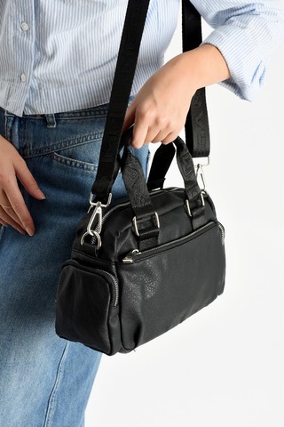 Suni Deri Kadın Omuz Çantası 25 17 Cm Çapraz Askılı Postacı Çanta Mega Bag Vegan Deri Kol Çantası Siyah