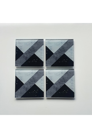 Decorita Cam Bardak Altlığı Hibrit Mermer 4'lü Takım 10 x 10 CM Çok Renkli