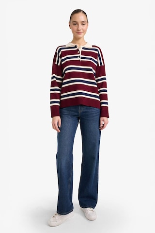 Defacto Oversize Geniş Kalıp Polo Yaka Çizgili Kazak G7178ax25wnbr467 Bordo-br467