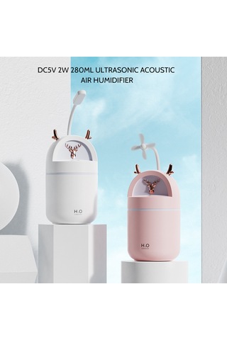 Konesam Beyaz Antler Şekilli Nemlendirici, 280ml, 2 W, Usb Besleme, Otomatik Kapatma, İki Sprey Modu