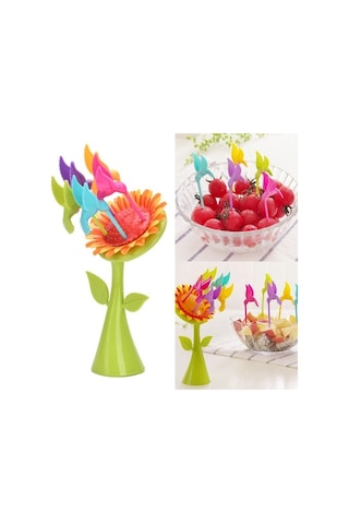 Büro Ev Ofis Sofra Keyfi İçin 5adet Renkli Plastik Standlı Meyve Yeme Çubuk Seti