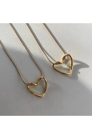 Lente Aksesuar Kadın Çelik Düğüm Kalp Kolye - Minimalist Geçmeli Kalp Ve Yılan Zincir Gold