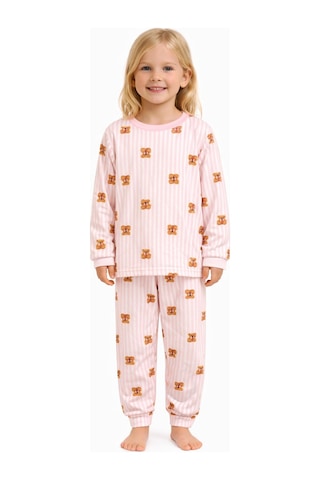 Pembe Çizgili Ayıcık Temalı Kız Çocuk Pijama Takımı