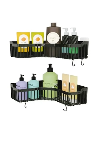 Yapışkanlı Banyo Sabunluk Şampuanlık Organizer Köşesi 1 Adet Siyah