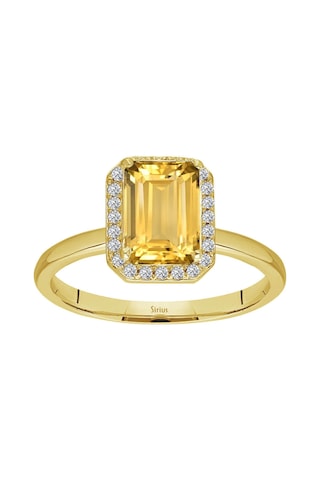Sirius Pırlanta Ve Emerald Kesim Sitrin Tektaş Yüzük 0831R0035