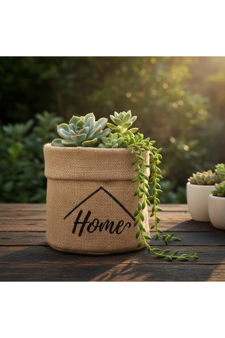 Lexroo "home" Mini Jüt Saksı Kılıfı Krem Renk Katlanabilir Kumaş Bitki Sepeti Standart
