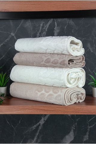 Hazal %100 Pamuklu Kutulu 4'lü Banyo Havlu Seti Hamam Takımı 50x90 - 90x150 Bej-krem - 00081 Bej