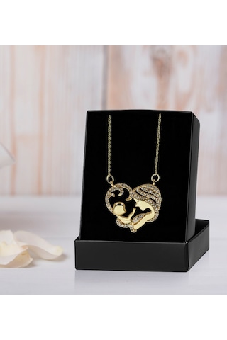 Bk Gift Zirkon Taşlı Anne-Bebek Kalp Kolye