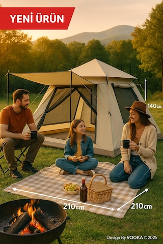 6 Kişilik Otomatik Kamp Çadırı Sineklikli & 3000 Mm Su Geçirmez Outdoor Çadır Bej