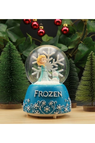 Frozen Temalı Büyük Boy Püskürtmeli Işıklı Ve Müzikli Kar Küresi-mavi