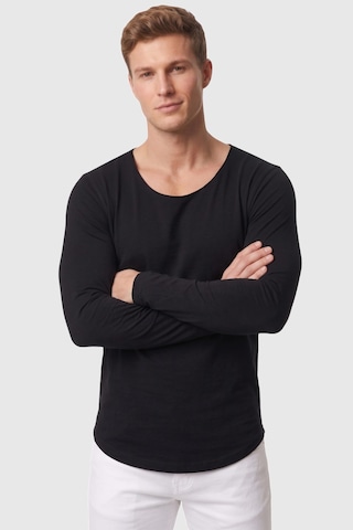 Rizzup Erkek Siyah %95 Pamuk Slim Fit Kesik Açık Yaka Likralı Penye Sweatshirt Oval Kesim 2602299