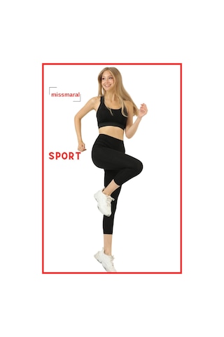 Kadın Siyah Yüksek Bel Toparlayıcı Çift Cepli Diz Altı Kapri Tayt Capri Slim Fit 1054 SiYAH