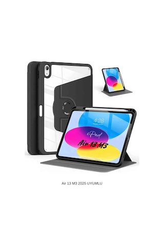 Apple Uyumlu iPad Air 13 2025 M3 Çip 360 Dönebilen Yatay Dikey Standlı Fuchsia Pino Tablet Kılıfı Kılıf