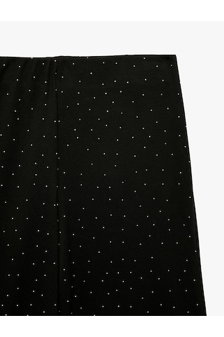 Koton Normal Bel Taş Detaylı Regular Fit Viskon Bol Paça Eşofman Altı Siyah 7wal40126ık