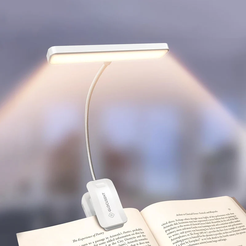 Glocusent Esnek Boyunlu Klipsli Kitap Okuma Lambası 1200mah Usb-c 90 Saat Cct Dim Gece Okuma Işığı - Beyaz