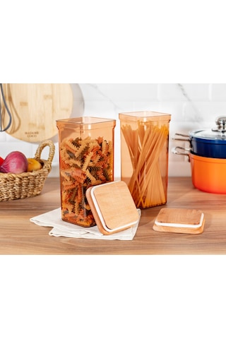 Madame Coco Kaviera 1500ml Ahşap Kapaklı Saklama Kabı 2'li 1ksakl04321500ml-amber Turuncu