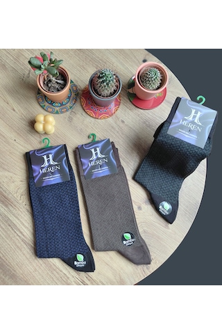 Heren Socks Heren Bambu 3'lü Asorti Hışır Kağıtlı Erkek Royal Soket , Burun Dikişsiz, Yıkamalı Siyah - Lacivert - Bej