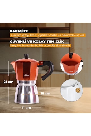 Any Morning Hes-6 Espresso Kahve Makinesi Alüminyum Moka Pot 240 Ml Bakır