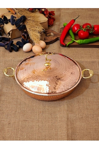 Modabakır Bakır Pilav Tencere, Geniş Derin Tava 27 Cm Model:hgf445 Metalik