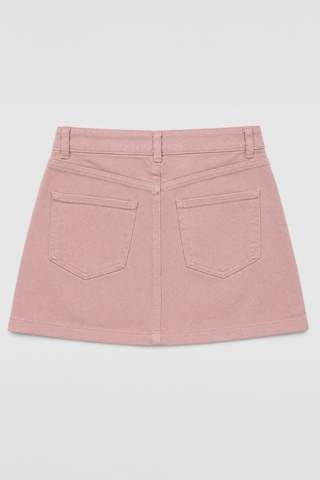 Blue White %100 Pamuk Yüksek Bel Mini Jean Etek Pembe