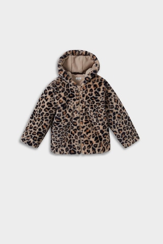 Defacto Kız Bebek Kapüşonlu Leopar Desenli Fermuarlı Pelüş Mont E7993a525aubg744 Bej