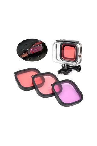 Konesam Telesın Su Altı Renk Düzeltme Filtre Seti - Mor, Kırmızı, Macenta - Gopro 9 Su Geçirmez Kılıf İçin - 5-25m Derinliklerde Renk Tamiri