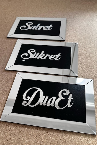 Sabret Şükret Dua Et 3lü Set Duvar Dekoru Gümüş