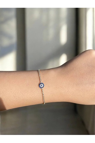 Mavi Nazarlık Detaylı Su Yolu Gold Kadın Bileklik
