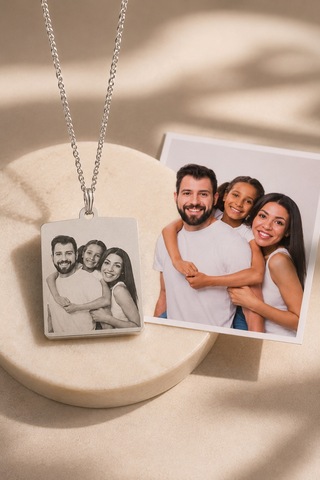 Kişiye Özel Lazer Baskı Resimli Kolye Gümüş