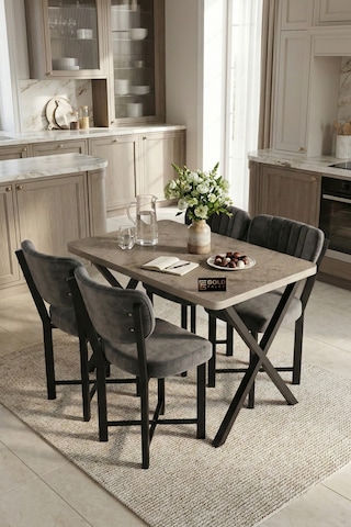 Mutfak Masası 4 Sandalyeli Set 110x70 Cm Modern Masa Takımı Cafe Balkon Ofis Masa Elma 9887 Anstrast Çok Renkli