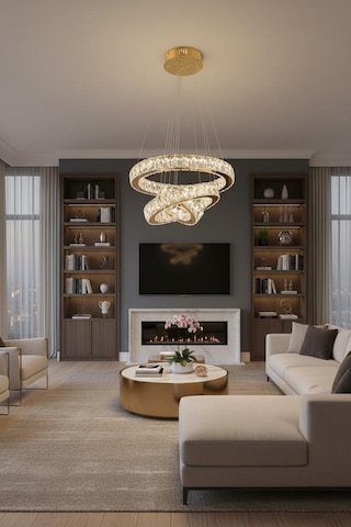 Kristal 3 Katlı Ledli Uzaktan Kumandalı Gold Avize