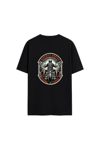 Black Nova Oversize Baskılı Unisex %100 Pamuk T-shirt Highway Hunter Siyah