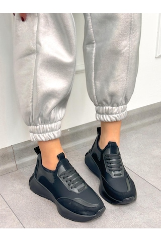 Erva'nın Butiği Siyah Triko Mines Kadın Bağcıklı Sneakers-5219