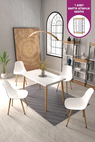 Vilinze Eames Sandalye Avanos Ahşap Mdf Mutfak Masası Takımı - 70x120 Cm Beyaz