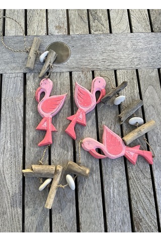 Eskitme Boyalı Ahşap Flamingolar Pembe Askılı Süs /flamingo Temalı Duvar Balkon Dekoru