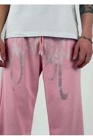 Zaee Yazlık Revenge Oversize Taşlı Eşofman Altı Pembe
