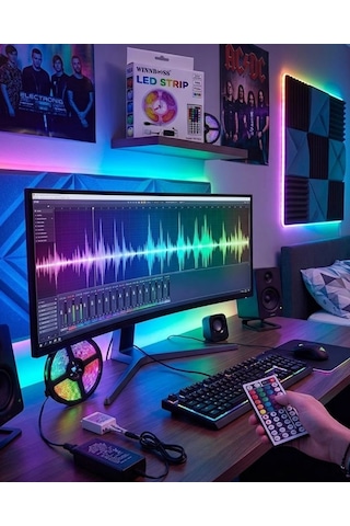 5050 Rgb Led Şerit 5 Metre Uzaktan Kumandalı Ortam Aydınlatma Led Çok Renkli