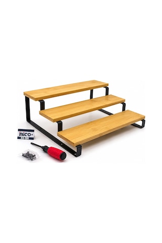 3 Basamaklı Ahşap - Bambu Tezgah Üstü Baharatlık - Düzenleyici Stand 29.5x23.5x10.5cm Bx40 7009