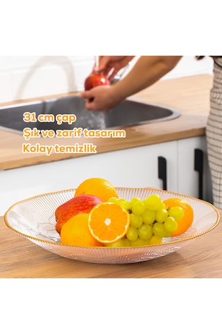 Porsima 31581 Capira Altın Yaldızlı Cam Meyvelik Sunumluk 31 Cm