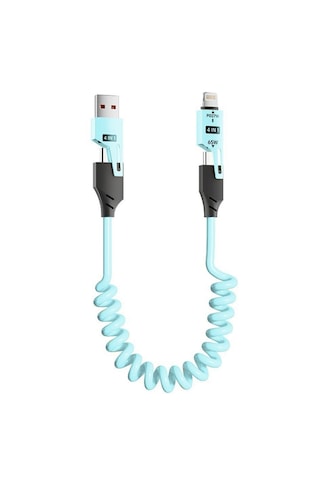 Alfais 6008 Usb Type-c Lightning 4'ü 1 Arada 65w Pd Hızlı Şarj Data Kablosu 1.5m Spiral Çevirici Alfais 6008 Usb Type-c Lightning 4'ü 1 Arada 65w Pd Hızlı Şarj Data Kablosu 1.5m Spiral Çevirici