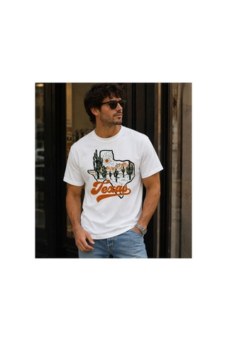 Qmen Style Unisex Basic Baskılı T-shirt Texsas %100 Pamuk Beyaz