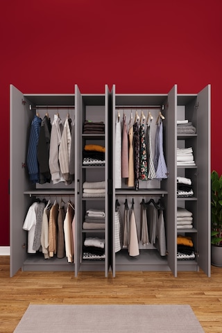 Asra Trend 6 Kapaklı Gardırop G-06 %100 MDF Çift Katlı Askılı Elbise Dolabı Kül Gri